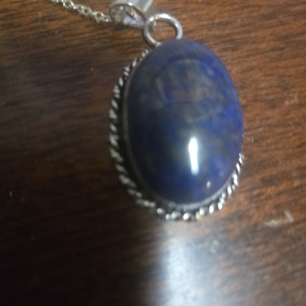 Sapphire Blue Oval Pendant Necklace